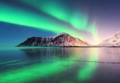 Northern Lights on a Winter Arctic Cruise Lofoten Islands, Norway
