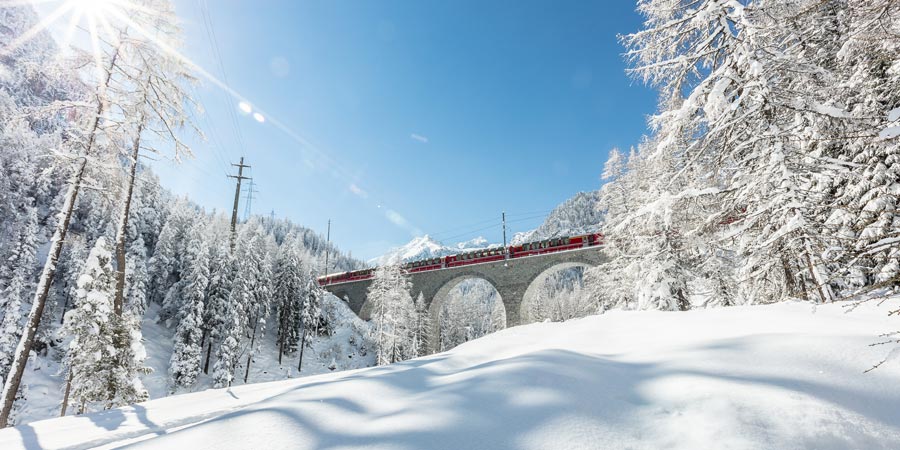 Journeying on Bernina Express to Poschiavo and St Moritz